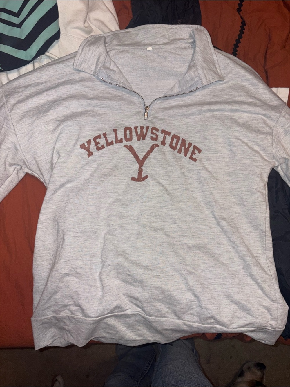 Yellowstone Half-Zip Sweatshirt - Light Gray with Rust Print